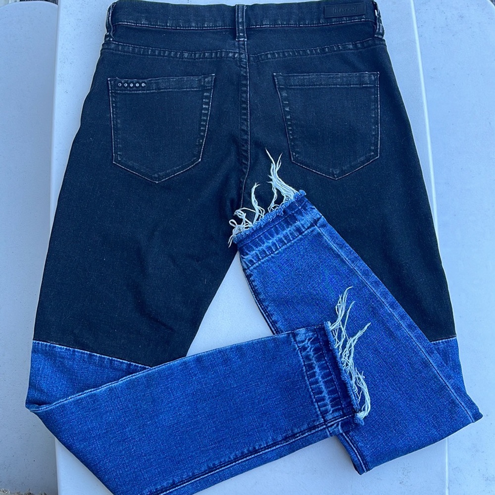 BLANK NYC Blue Black Two Tone Color Block Patched Paneled Denim Jeans Size 26
